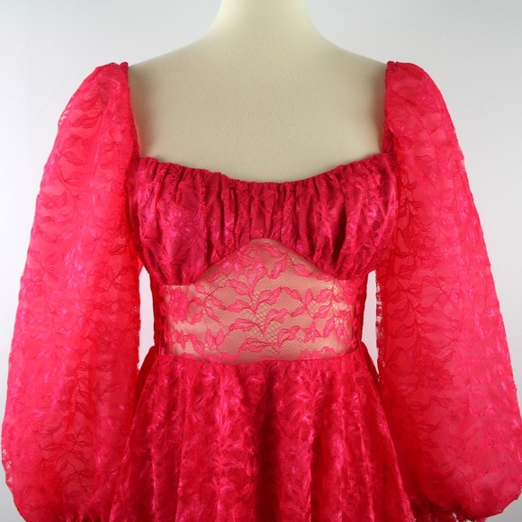 Majorelle Revolve Brielle Pink Floral Lace Puff Long Sleeve Mini Dress M NWT - Picture 3 of 8